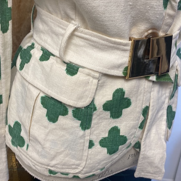 Summer Blazer with a belt white green Size S Linen St. Patric Lucky Jacket - Picture 3 of 15